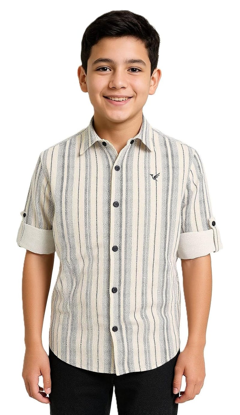 CAVIO قميص كافيو للأولاد بأكمام كاملة مزخرف مخطط - Image 1